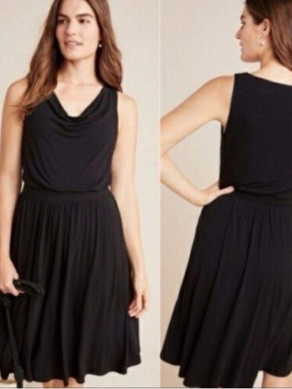 MAEVE by Anthropologie Sleeveless Black Cowl Neck Dress Size Large